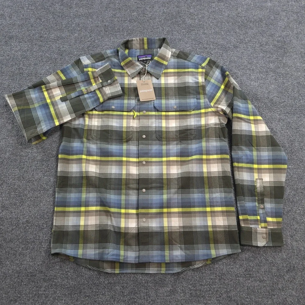 Patagonia Shirt Mens M Green Plaid Canyonite Flannel Stretch Snap Hiking Outdoor